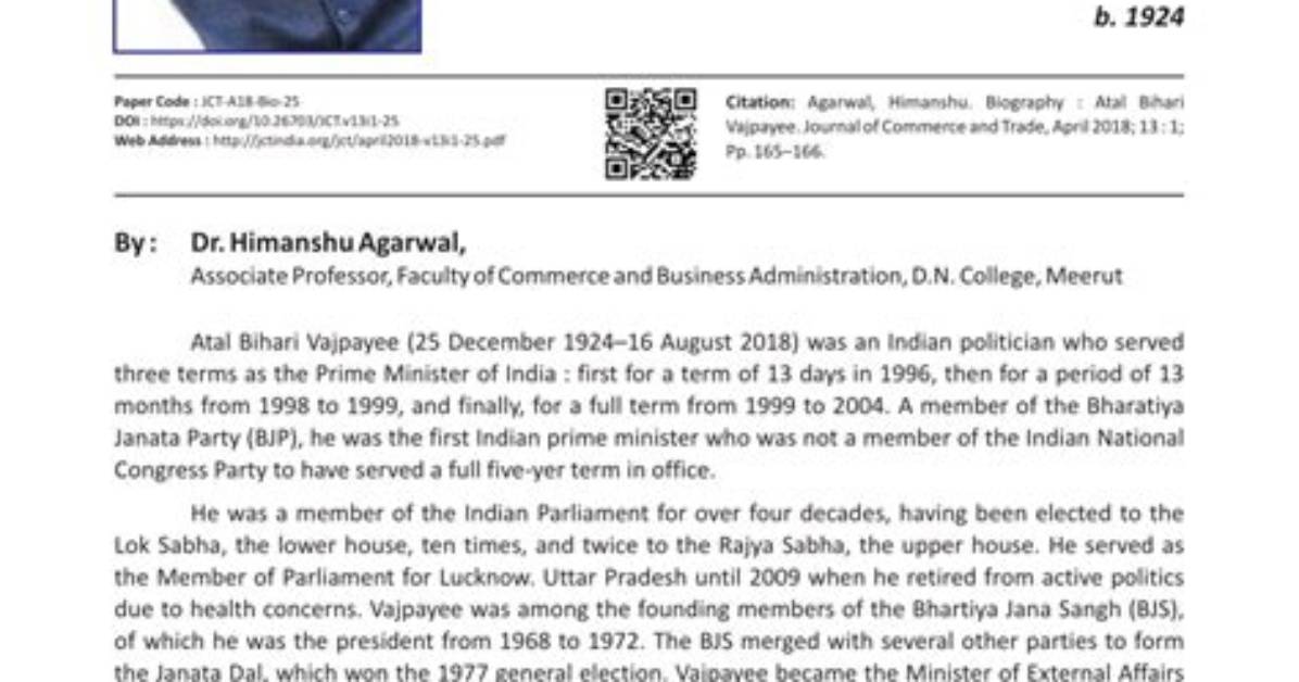 Atal Bihari Vajpayee - Trivia, Family, Bio