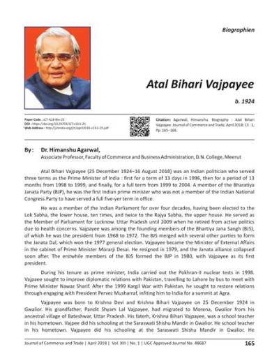 Atal Bihari Vajpayee - Trivia, Family, Bio