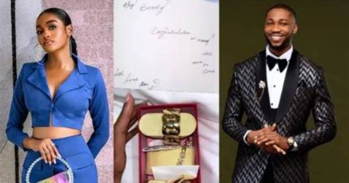 Bbnaija Star, Beauty Gushes as She Receives Romantic Gift from Dotun