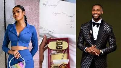 Bbnaija Star, Beauty Gushes as She Receives Romantic Gift from Dotun