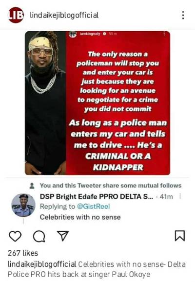 “Celebrities with No Sense” Delta Police Pro Slams Paul Okoye