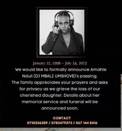 Dj Mbali Umshove Obituar | How Did She Die | Cause of Death & Tribute