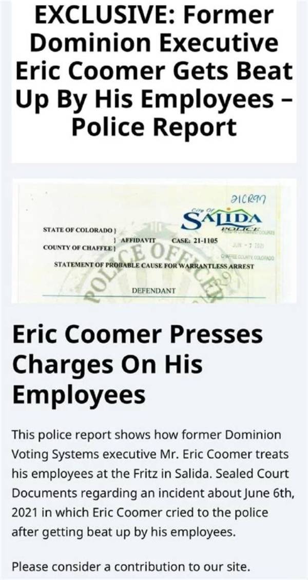 Dominion Ceo Eric Coomer Arrested in Salida Colorado, What Are the Charges?