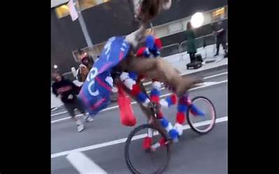 Is the Video of Qanon Shaman Falling off a Cycle Real? Viral Clip Debunked