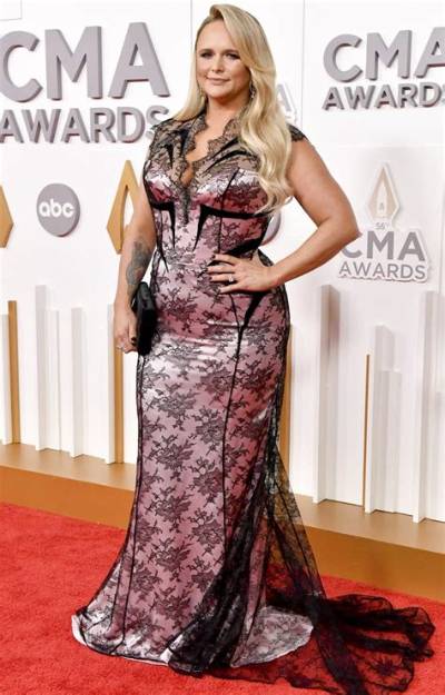 Miranda Lambert Rocks 2022 Cmas Red Carpet in Black and Pink Dress with Husband Brendan Mcloughlin