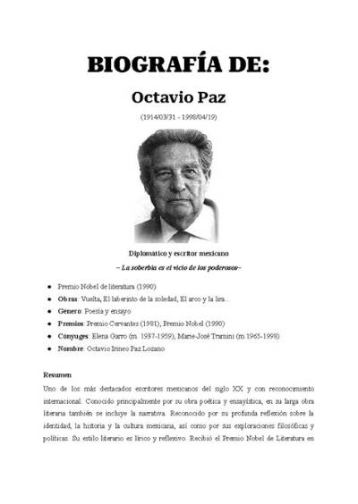 Octavio Paz - Trivia, Family, Bio