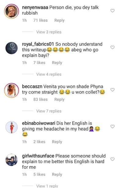 “Person Die, You Dey Talk Rubbish” – Netizens Crucify Venita over Recent Post