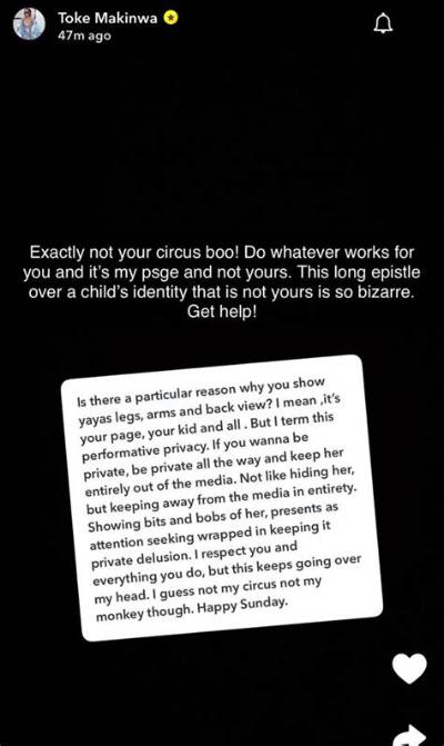 Toke Makinwa Replies Those Accusing Her of Having a Problem with Bbnaija’s Adekunle