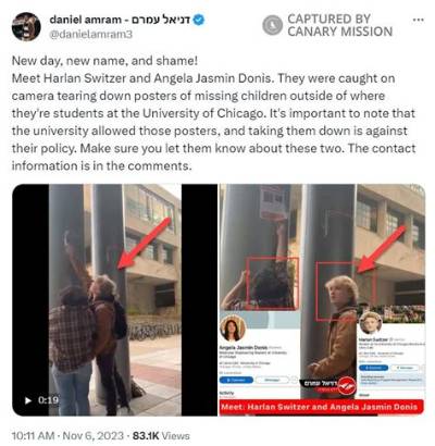 Who Are Harlan Switzer and Angela Jasmin Donis? University of Chicago Students Seen Tearing Posters of Kidnapped Israeli Children