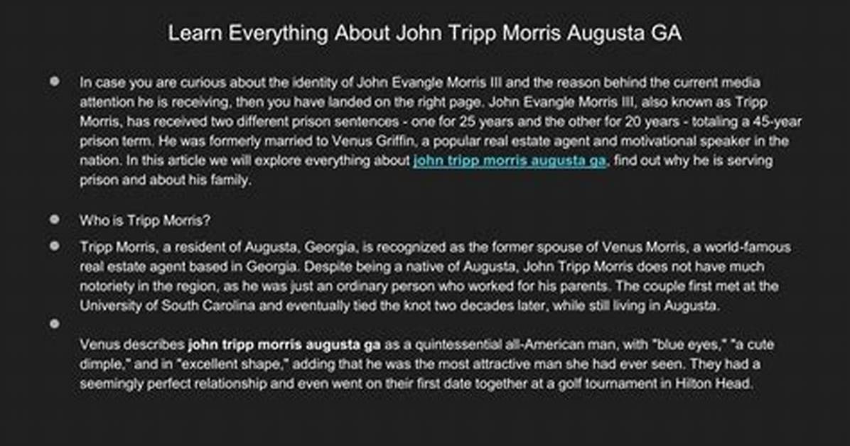Who Is John Evangle Morris Iii Augusta Ga? Venus Morris Griffin’s Husband Arrested over Sexual Abuse